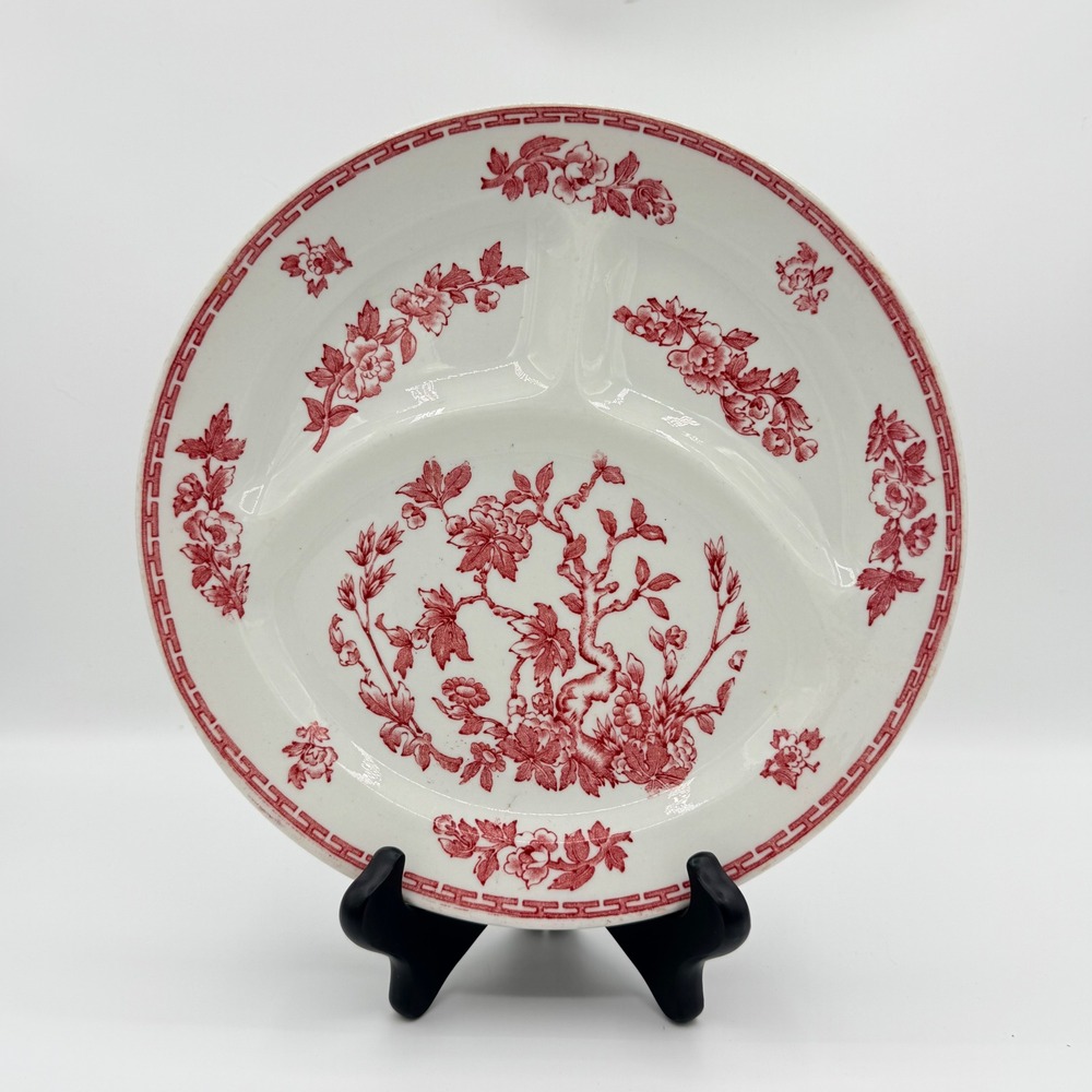 Warwick China Red Transferware Divided Grill Plate Strawbridge & Clothier 9.5"
